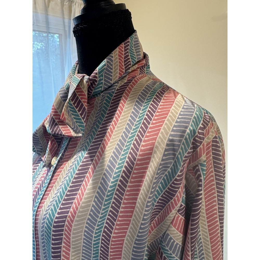 Vintage Women's Multicolor Striped Button Front Blouse Tie Neck Long Sleeve L - Picture 5 of 8